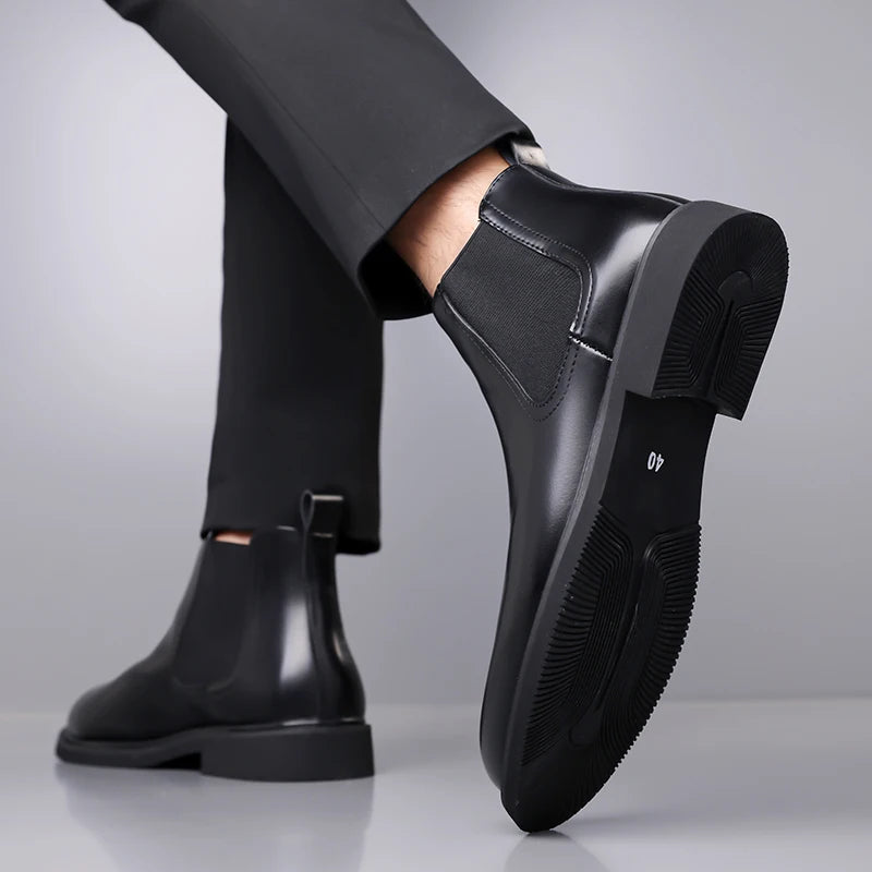 Casual Leather Mens Chelsea Boots Comfortable Male Business Shoes Fashion Men Ankle Boots Classic Outdoor Botas High Top Shoes