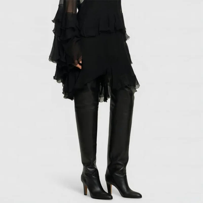 High Quality Solid Color Women's Over-the-knee Boots Pointed Toe High Heel Female Banquet And Runway Long Boots Ladies Shoes