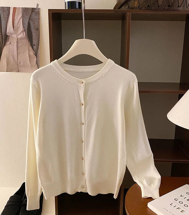 AOSSVIAO 2025 Autumn Winter Cardigan Women's Tops Retro Single Breasted Female Casual Solid Long Sleeve Knitted Sweater