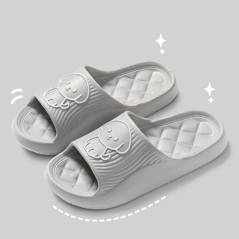 Cute Carton Slippers Bathroom Slippers Cloud Cushion Slides Summer Soft Thick Platform Home Men Indoor Non-slip Flat Flip Flops