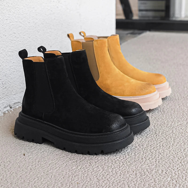 large size men casual party nightclub high chelsea boots slip-on cow suede leather shoes cowboy platform boot autumn winter bota