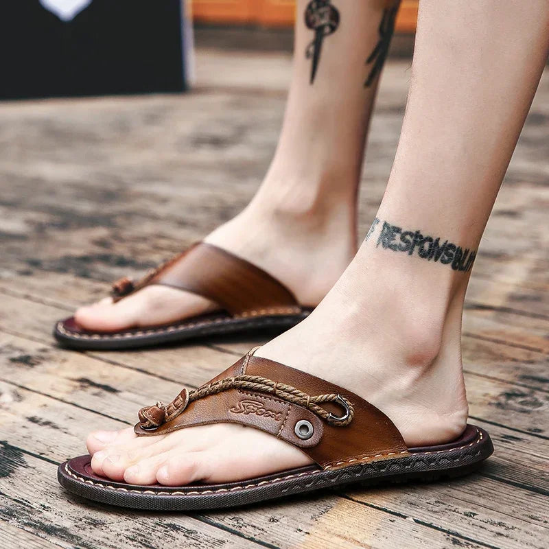 Men Handmade Braided Rope Flip-flops Mixed Colors Low Gang Summer Casual Outdoor Breathable Beach Shoes Non-slip Oxfords Slides