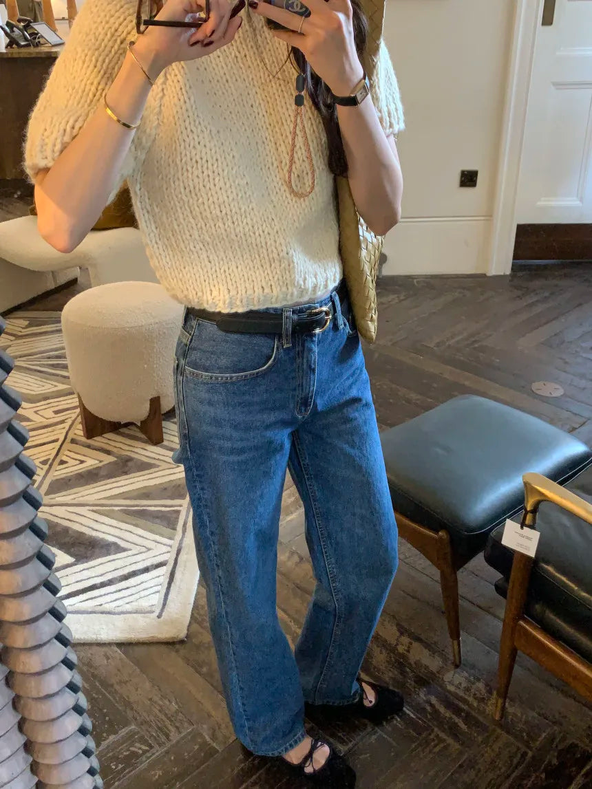 Chic Vintage Heavyweight Knitted Loose ort Sve Striped Sweater for Women Summer Collection oulder Sve