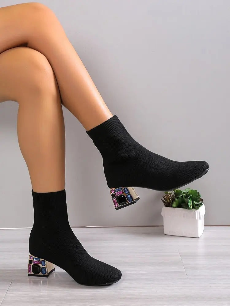 Elastic Socks Boots Women Fashion Ankle Boots Woman High Heel Thicks Heel Short Boots Ladies Sexy Platform Shoes Women Boot