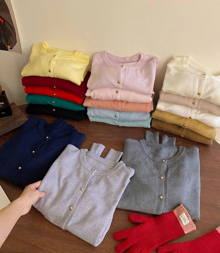 AOSSVIAO 2025 Autumn Winter Cardigan Women's Tops Retro Single Breasted Female Casual Solid Long Sleeve Knitted Sweater