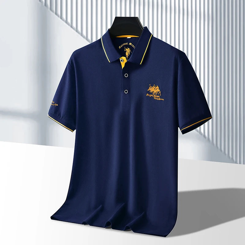 Men's Business Casual Short Sleeved Embroidered Solid Color Polo Shirt Fashionable Breathable Comfortable Summer Versatile Top