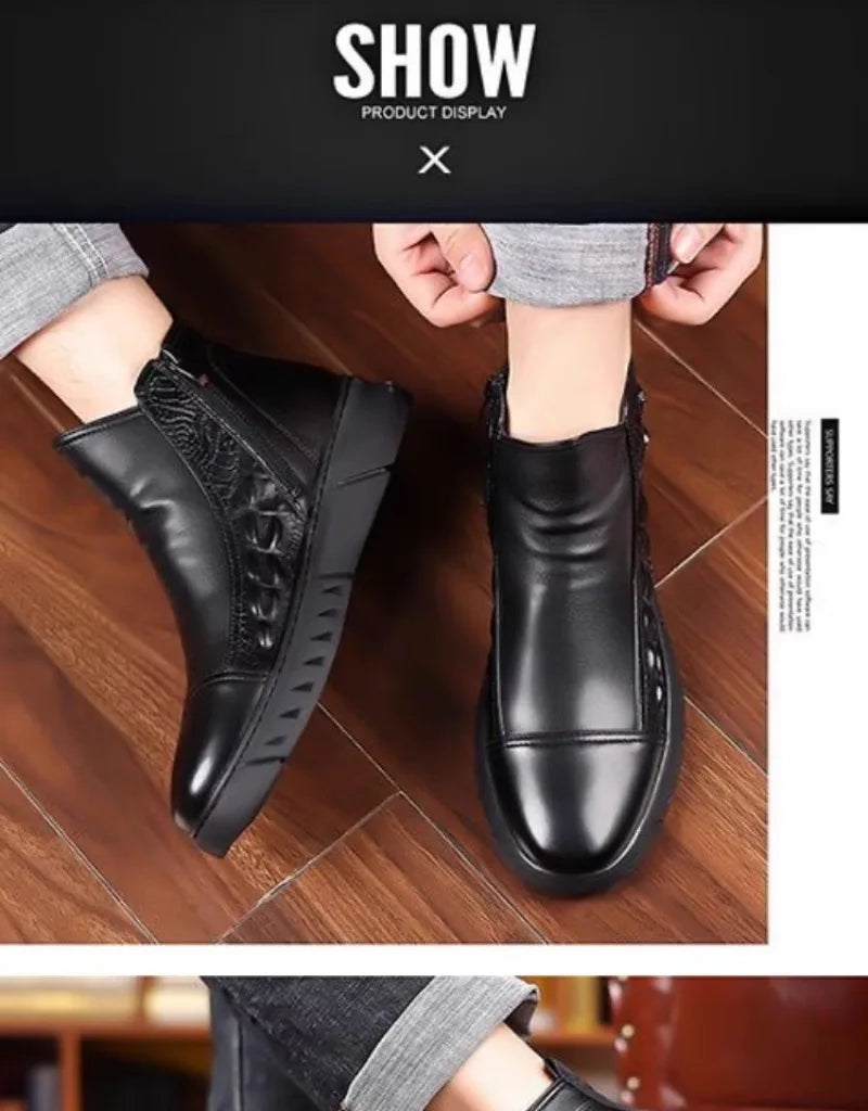 Luxury Men Boots Fashion High-top Platform Boot Classic Business Casual Leather Boots Winter Plush Warm Cotton Boots for Men2025