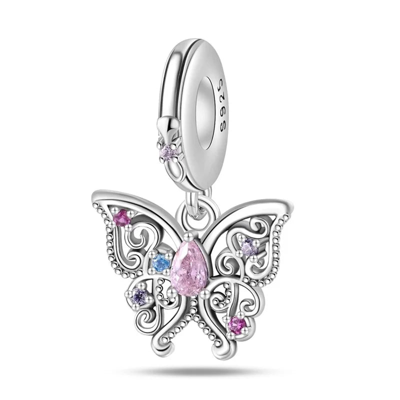 Classic Silver Plated Lotus Guardian Angel Heart-Shaped Zircon Charms Beads Fit Qikaola 925 Original Bracelets DIY Jewelry Gifts