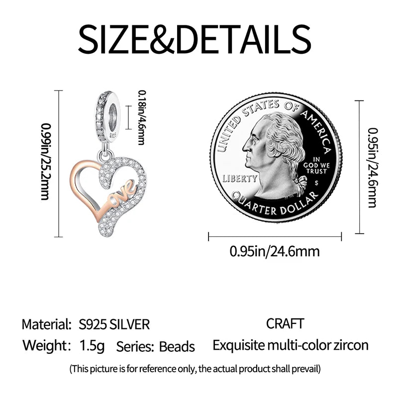 925 Sterling Silver Classic Mom and Daughter Heart Shaped Charms Pendants Fit Pandach Original Bracelet DIY Mother's Day Jewelry