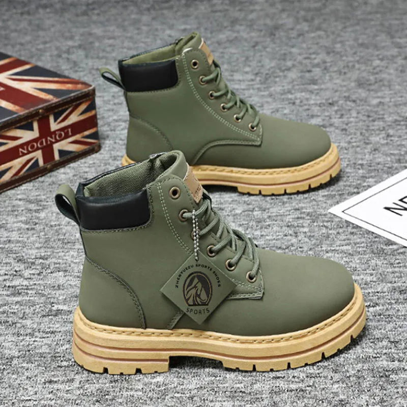 2025*High Top Boots Men's Leather Shoes Fashion Motorcycle Ankle Boots for Men Winter Boots Man Shoes Lace-Up Botas Hombre
