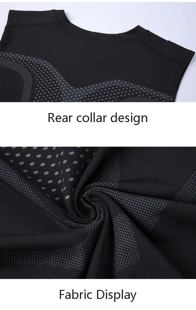 Men's sci-fi printed black vest, fashionable and casual men's quick drying T-shirt, sports and fitness round neck elastic vest