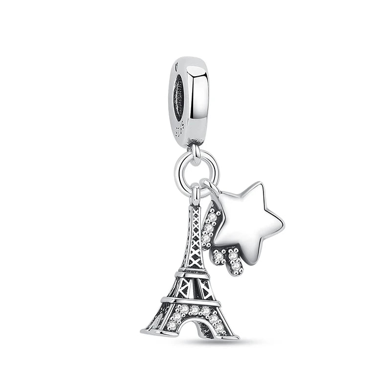 Original 925 Sterling Silver Charms Camera Suitcase London Bus Love Heart Beads Fit Bracelets Necklaces DIY Jewelry Women