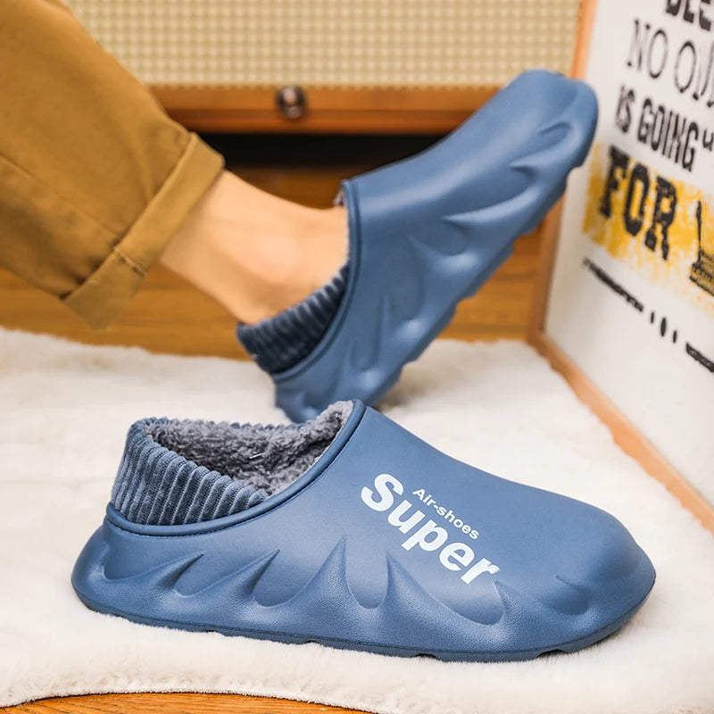 Winter Men Warm Slippers Cotton Slippers Outdoor Indoor Warm Shoes Men's Couple Home Bedroom Plush Slippers Big Size 46 47 48 49