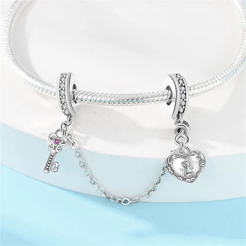 Classic Silver Plated Lotus Guardian Angel Heart-Shaped Zircon Charms Beads Fit Qikaola 925 Original Bracelets DIY Jewelry Gifts