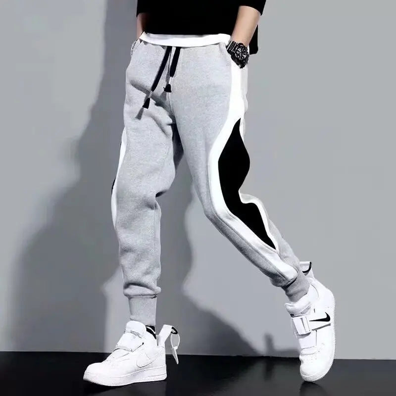 Casual sports long pants for men, spring and summer sweatpants, loose regular workwear pants, leg tied pants, Korean version tre