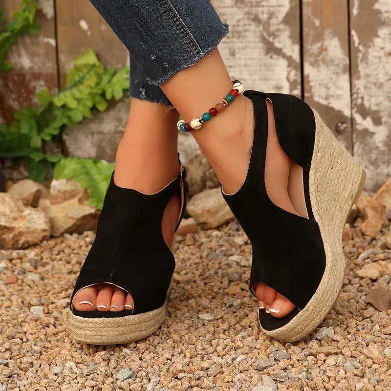 2025 Thick Bottom Slope Heel Sandals for Women Large Fish Mouth Sandals Height Increasing Shoes