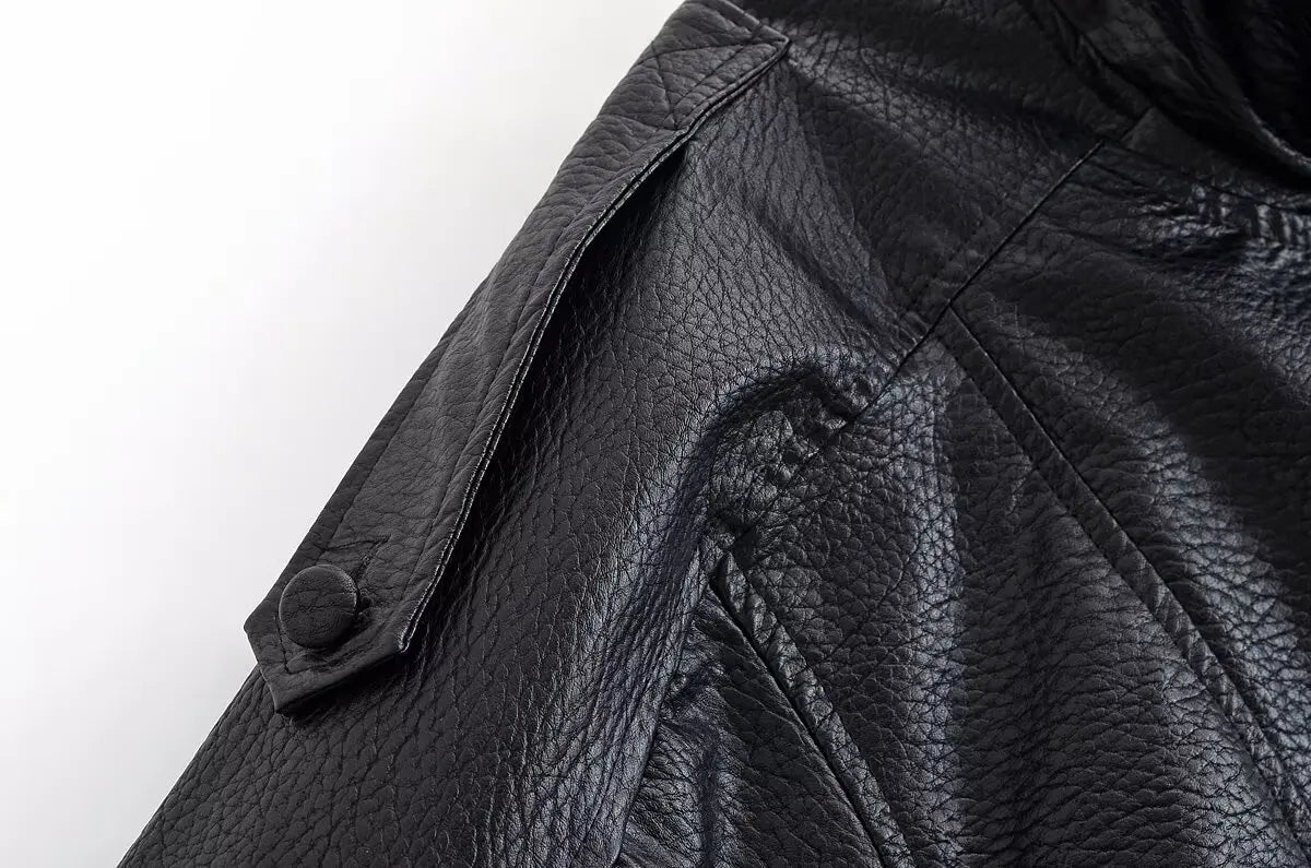 KONDALA Leather Zipper Jacket Women's Fall Winter Standing Collar Faux PU Jacket Coat 2025 Fashion High Street Ladies Y2K Jacket