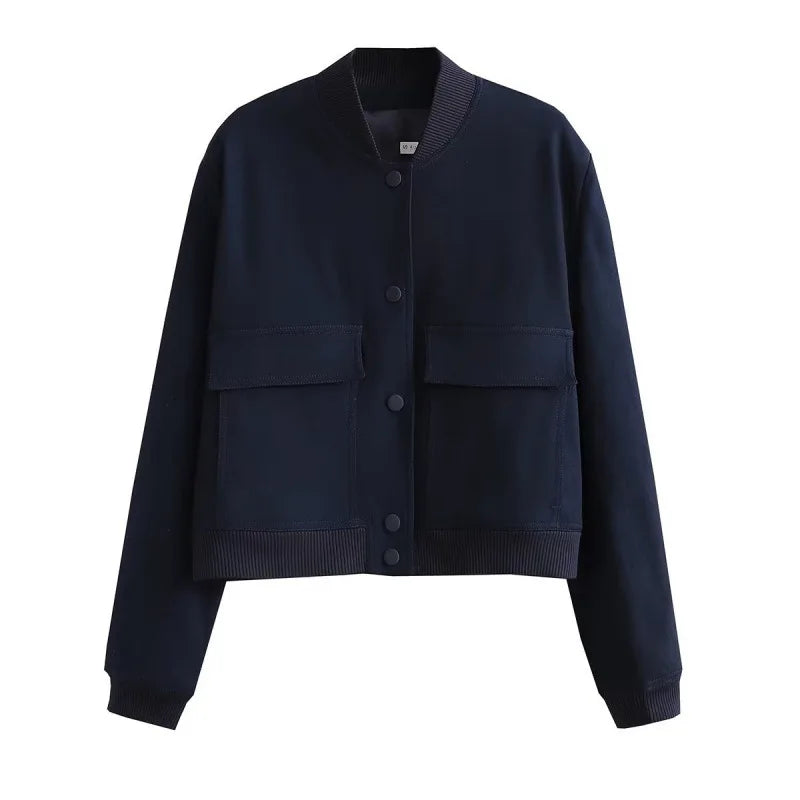 MUJER 2025 Woman Bomber Jacket White Autumn Winter Button Cropped Jackets for Women Fashion Long Sleeve Women Coats Outerwears