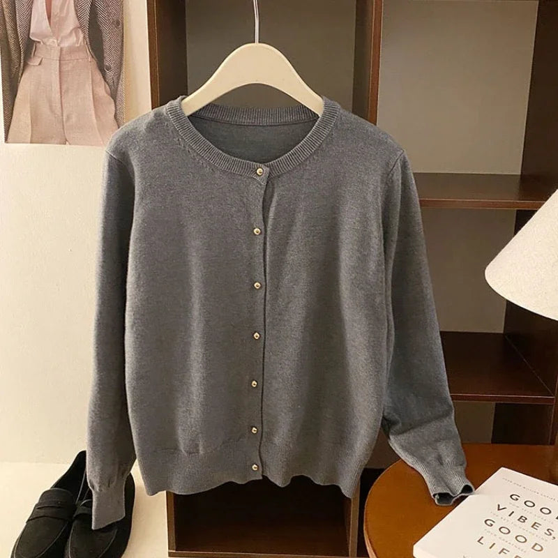 AOSSVIAO 2025 Autumn Winter Cardigan Women's Tops Retro Single Breasted Female Casual Solid Long Sleeve Knitted Sweater