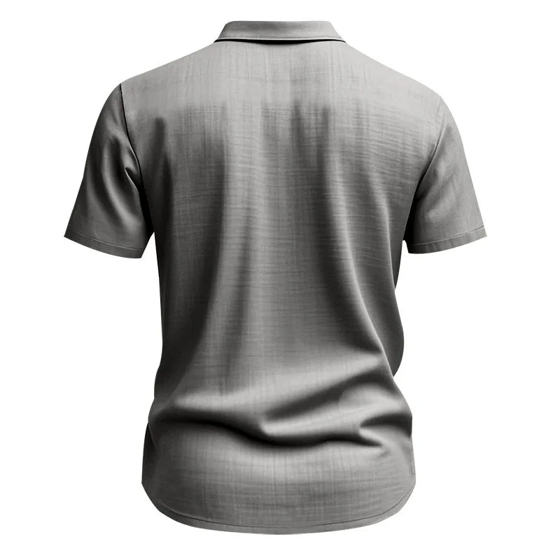 Men's Cotton Linen Short-Sleeved Shirt Summer Solid Color Stand-Up Collar Casual Beach Style plus Size S-5XL