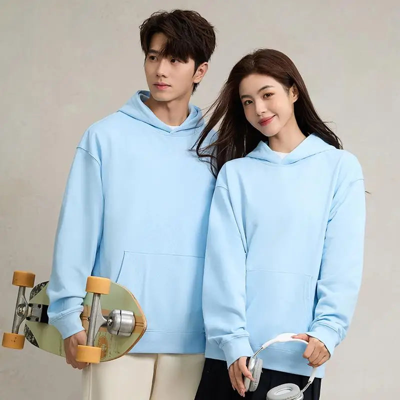 750g Terry Hooded Sweatshirt Autumn Winter Style Drop Shoulder Loose Trendy Pullover Hoodie Casual Solid Color Jacket Unisex