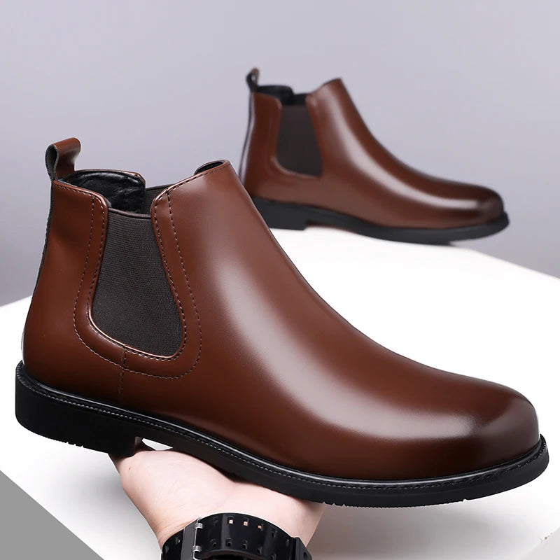 Casual Leather Mens Chelsea Boots Comfortable Male Business Shoes Fashion Men Ankle Boots Classic Outdoor Botas High Top Shoes