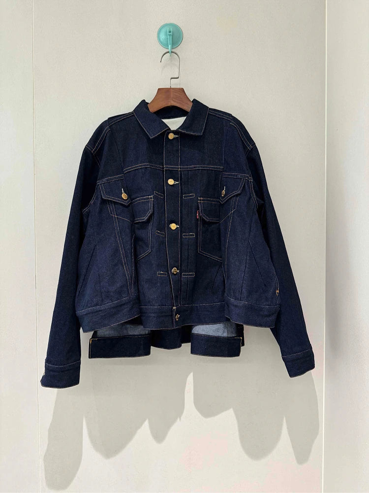 2025fw spring autumn new women's luxury high quality denim jacket female casual cowboy loose coat overcoat 2 color tutu