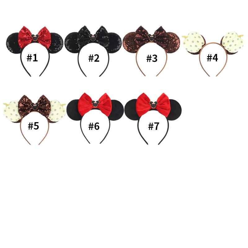 2025 New Halloween Mickey Mouse Ears Headbands Sequins Hair Bow Women Festival Party Cosplay Hairband Gift Kids Hair Accessories