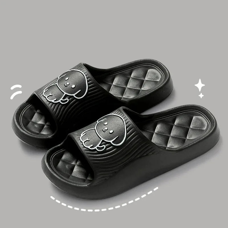 Cute Carton Slippers Bathroom Slippers Cloud Cushion Slides Summer Soft Thick Platform Home Men Indoor Non-slip Flat Flip Flops