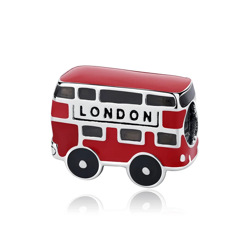 Original 925 Sterling Silver Charms Camera Suitcase London Bus Love Heart Beads Fit Bracelets Necklaces DIY Jewelry Women