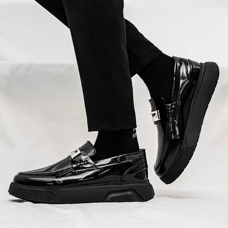 New Leather Men's Slip On Loafers Preppy Thick-soled British Black Breathable Non Slip Daily Fashion Casual Outdoor Sneakers