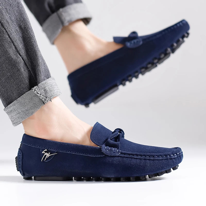 Suede Leather Men Loafers Handmade Slip-On Dress Shoes Comfortable Cushioned Insole Business Casual Shoes Man Driving Moccasins