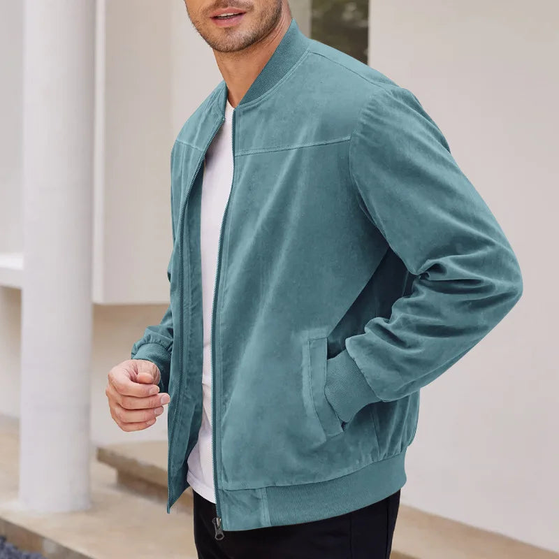 Autumn Suede Solid Color Men's Zipper Jacket Casual Retro Long-sleeved Cardigan Jacket