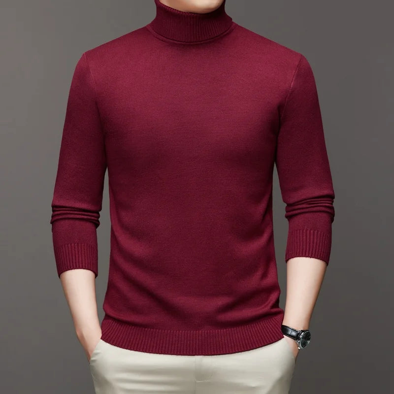 Autumn Mens High Quality Knitted Turtleneck Sweater Slim Fit Long Sleeve Anti-pilling Pullover Solid Color Trend Men Streetwea