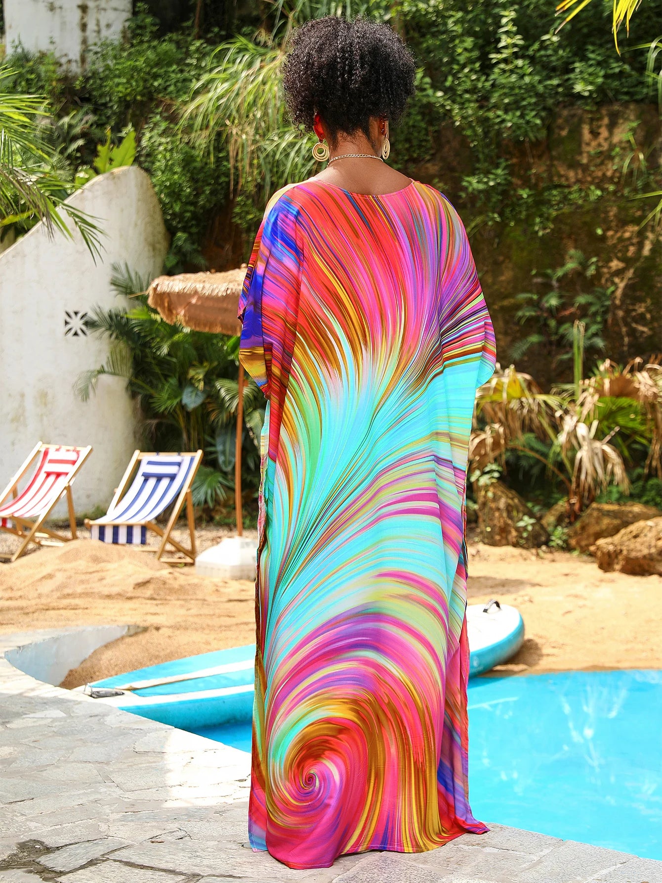 Summer Beach Bohemian Beach Wind V-Tie Side Slits Vacation Skirt Beach Skirt Blouse