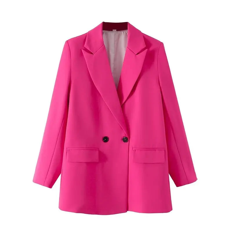 New Women's Double-Breasted Suit Jaet Casual Top 2 Colors Commute Sle Straight Cut Polyester Long Sve Pure Color