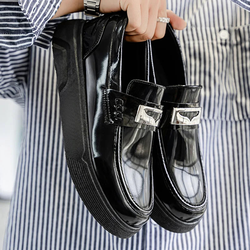 New Leather Men's Slip On Loafers Preppy Thick-soled British Black Breathable Non Slip Daily Fashion Casual Outdoor Sneakers