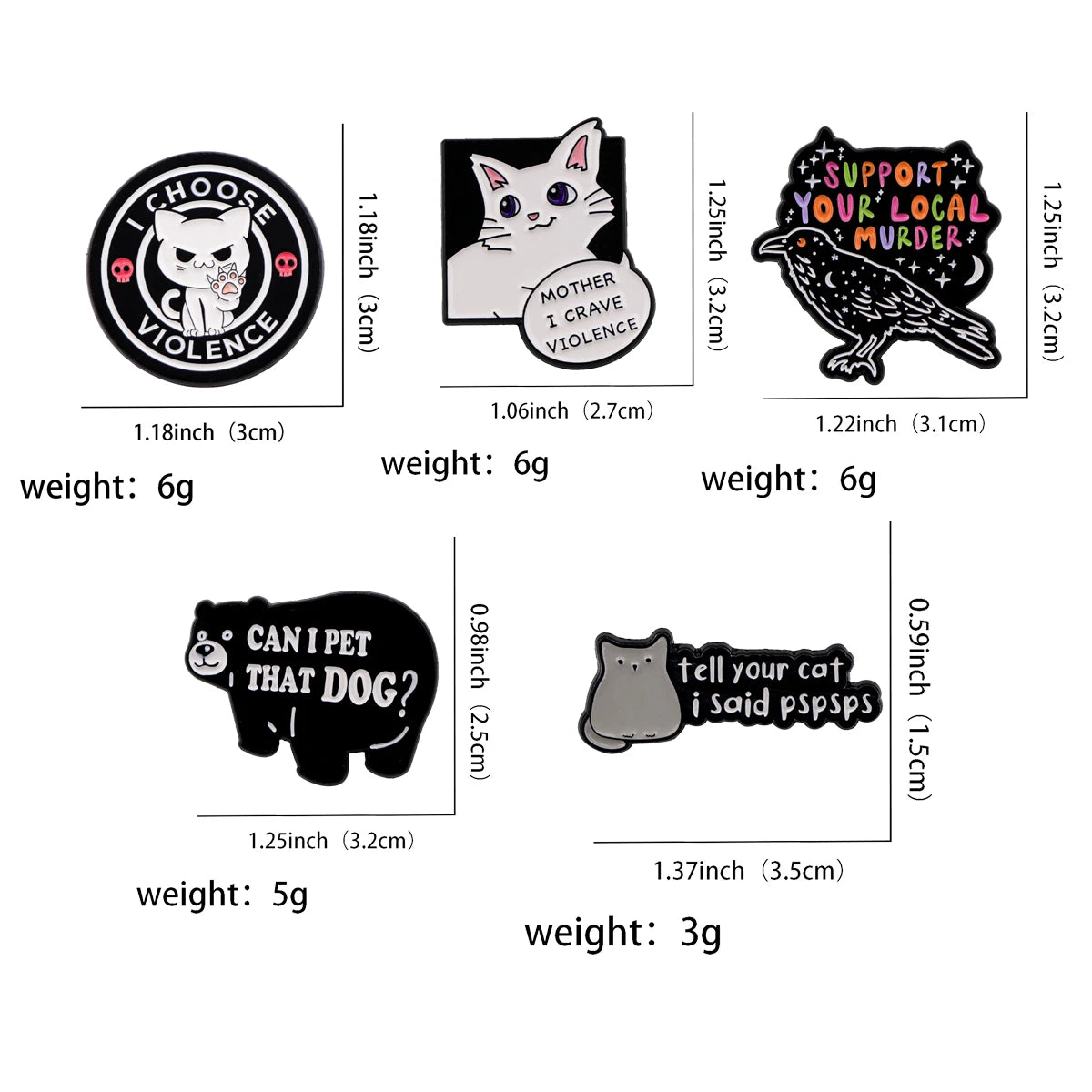 Cute Cat Enamel Pin Funny Bear Brooch Pines Lapel Pins Crow Badge Clothing Accessories Halloween Jewelry Friends Gifts