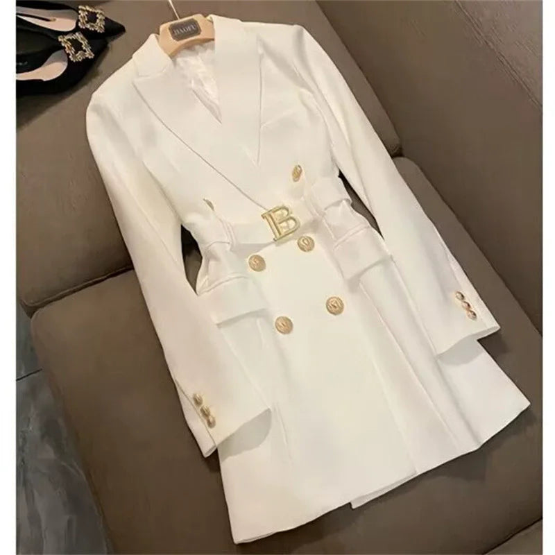 Spring 2025 Women's Long Sve Jaet Dr Coat 4XL High Waist Slim Fit ort Skirt Double Breasted Long Sve Polyest...