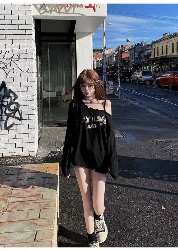 Hotsweet Graphic T Shirts Woman Clothes Long Sleeve Japanese 2000s Clothes Y2k Spring Tops Tees Female Clothing T-shirt Kawaii