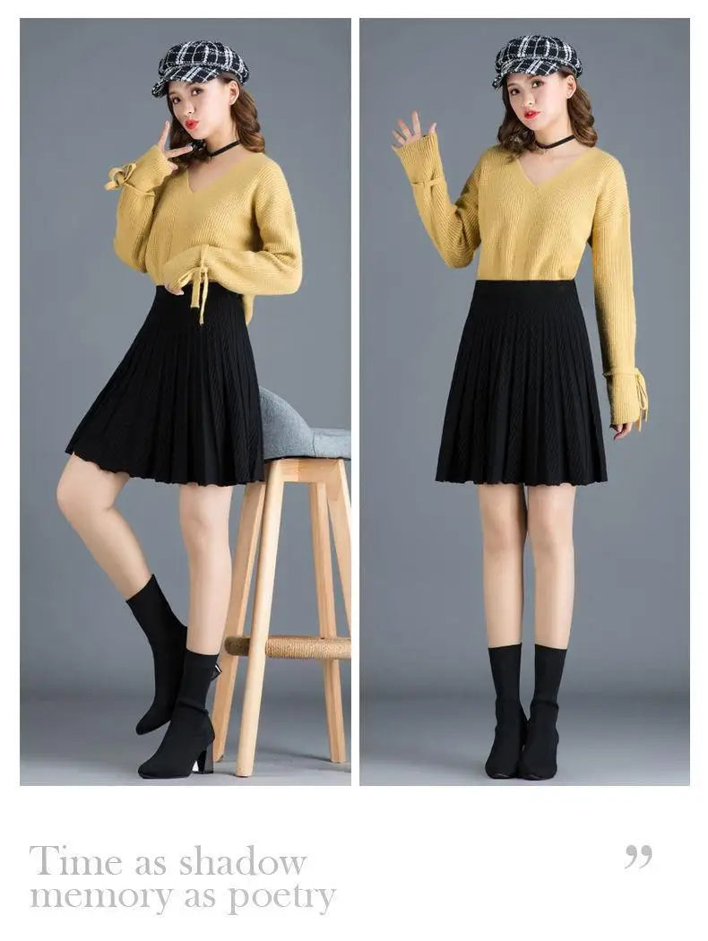 Spring Fashion Korean New Student A-line Half Skirt Women Solid Elastic High Waist Shirring Design Versatile Pleated Half Skirts