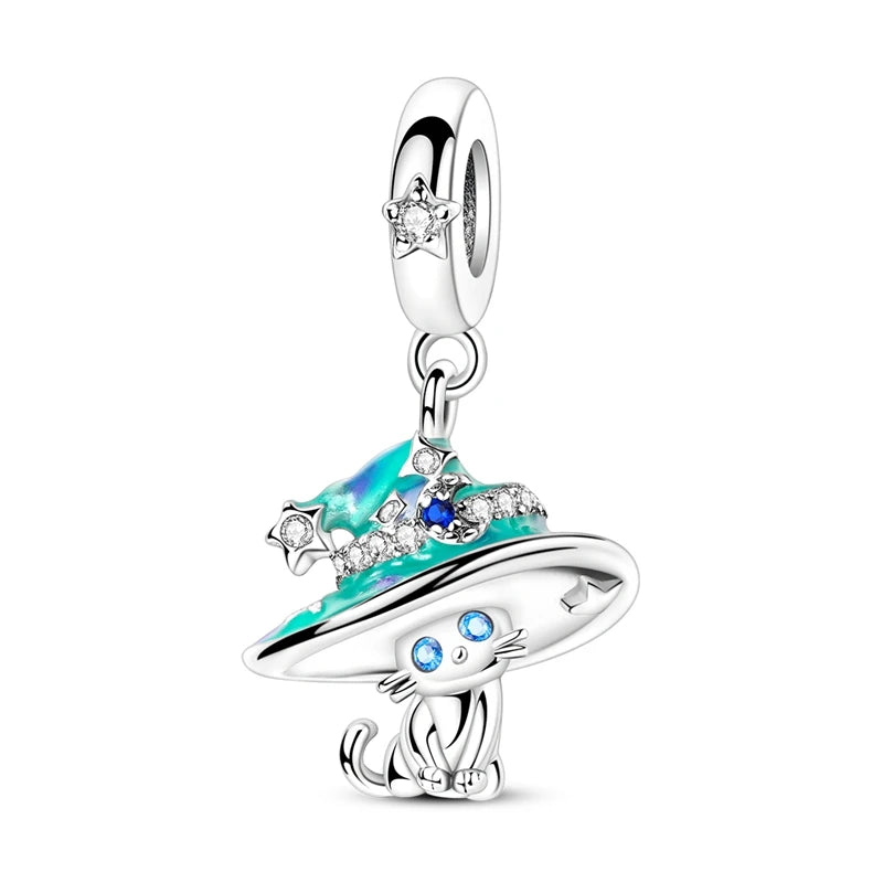 New 925 Sterling Silver Gradient Blue Four-leaf Clover Pink Iris Charm Fit Original Bracelet DIY Jewelry Accessories Beads