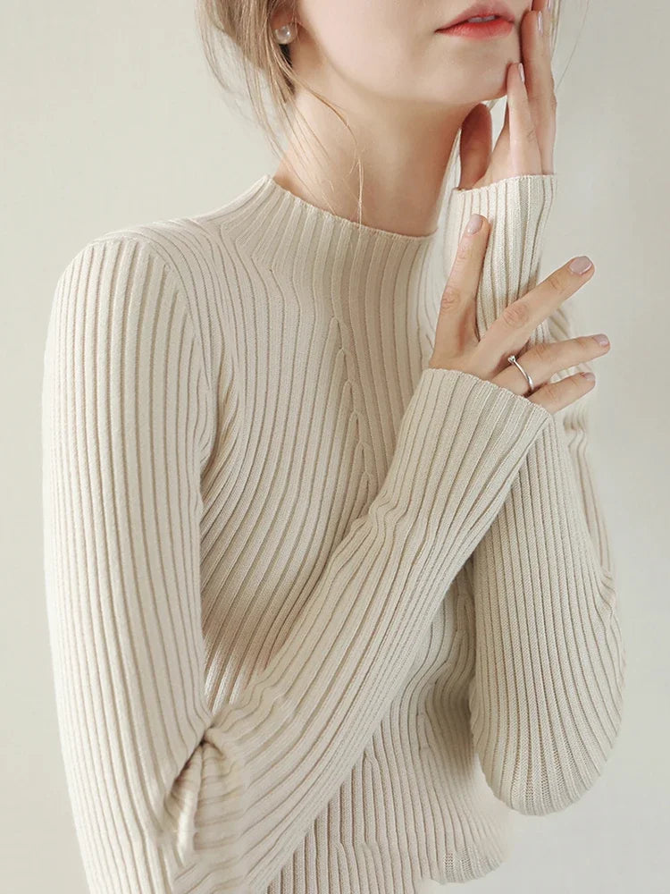 2025 Women Fashion Chic Knitted Tops Autumn Winter Turtleneck Sweater Women Pullovers Long Sleeve Jumper Pull Femme Clothing