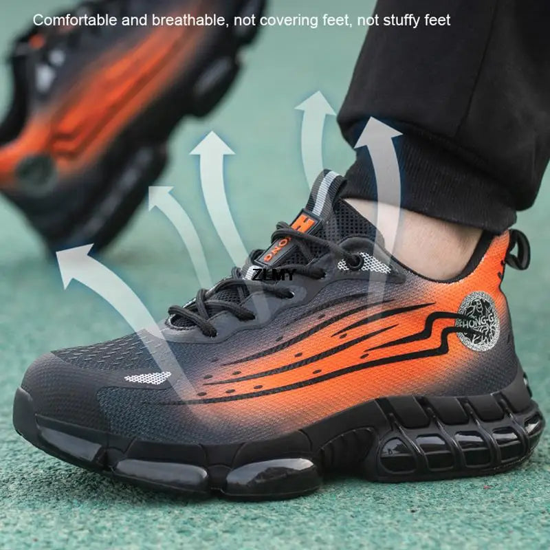 Men Air Cushion Sport Safety Shoes Fashion Steel Toe Sneakers Anti-smash Anti-puncture Protective Shoes Man Safety Work Boots