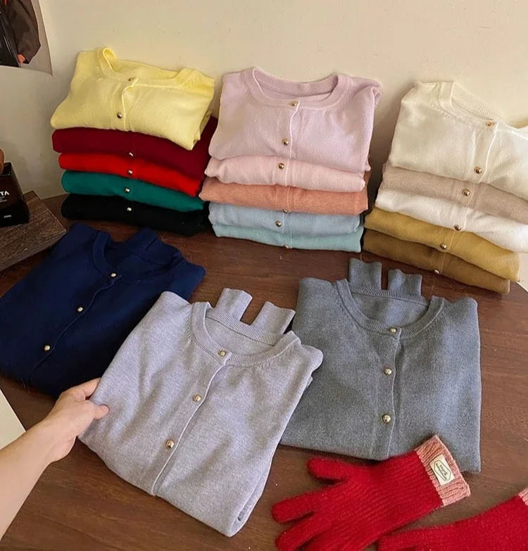 AOSSVIAO 2025 Autumn Winter Cardigan Women's Tops Retro Single Breasted Female Casual Solid Long Sleeve Knitted Sweater