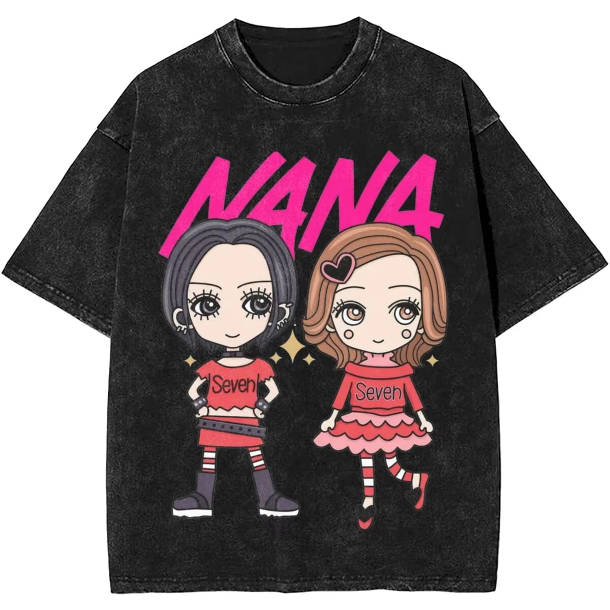 Men's Women Manga Black Stones Nana Vintage Washed T Shirts Trendy Tee Couple Summer Aesthetic Casual Clothing Hip Hop Oversized
