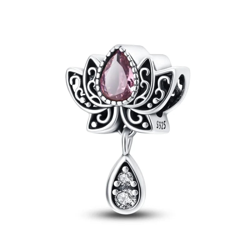 925 Sterling Silver Classic Retro Lotus Heart-Shaped Charms Beads Fit Original Pandach Bracelets Fine DIY Anniversary Jewelry
