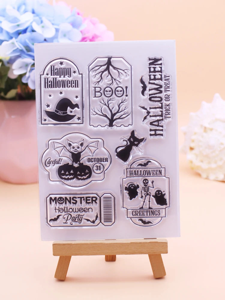 Alinacutle CLEAR STAMPS Halloween Tags DIY Card Scrapbooking Paper Craft Rubber Transparent Silicon Stamps