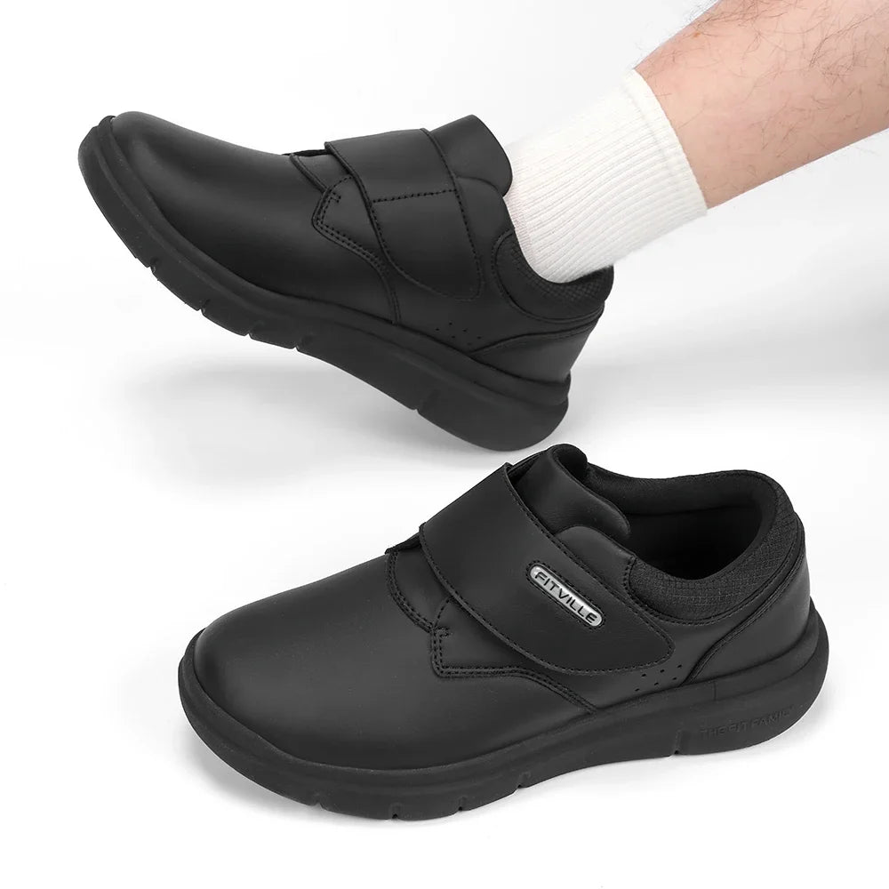 Extra Wide Men'S Shoes Leather Diabetic Walking Shoes For Elder Orthopedic Toes Swollen Feet Non-Slip With Arch Support