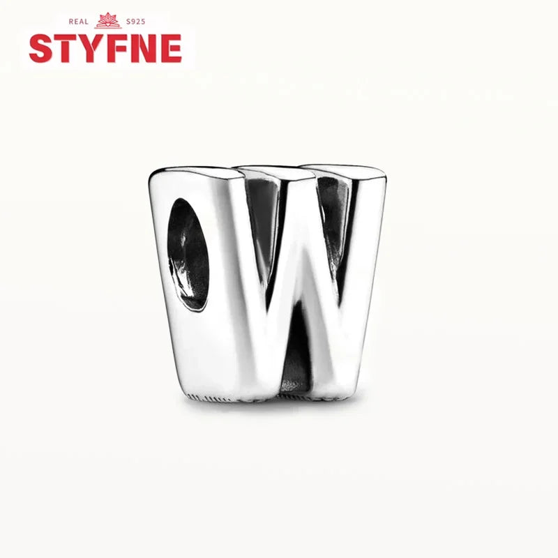 Silver 925 26 Letter A-Z Alphabet Charm Fine Beads Fit Original Charms Silver Bracelet DIY Fine Jewelry for Women Gifts Making